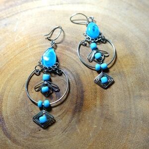 Blue crystal stone chandelier Circle earrings